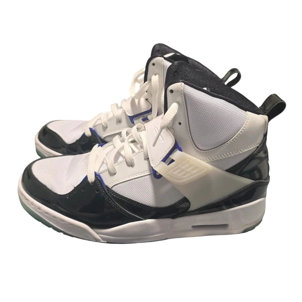 Nike Jordan Flight 45 High Men 10.5 White Black Royal Patent Leather Basketball